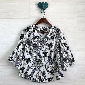 WHBM Wild Floral V Neck Flare Sleeve Blouse